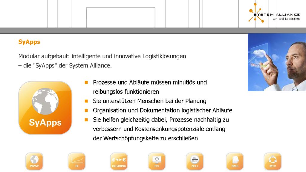 SyApps Modular aufgebaut: intelligente und innovative Logistiklösungen – die SyApps der System Alliance.