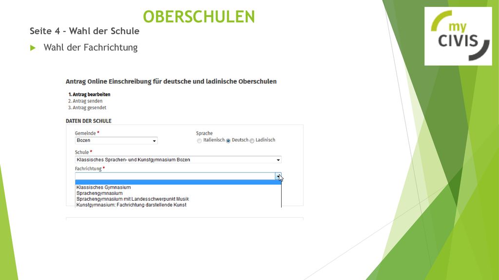 OBERSCHULEN Seite 4 – Wahl der Schule Wahl der Fachrichtung