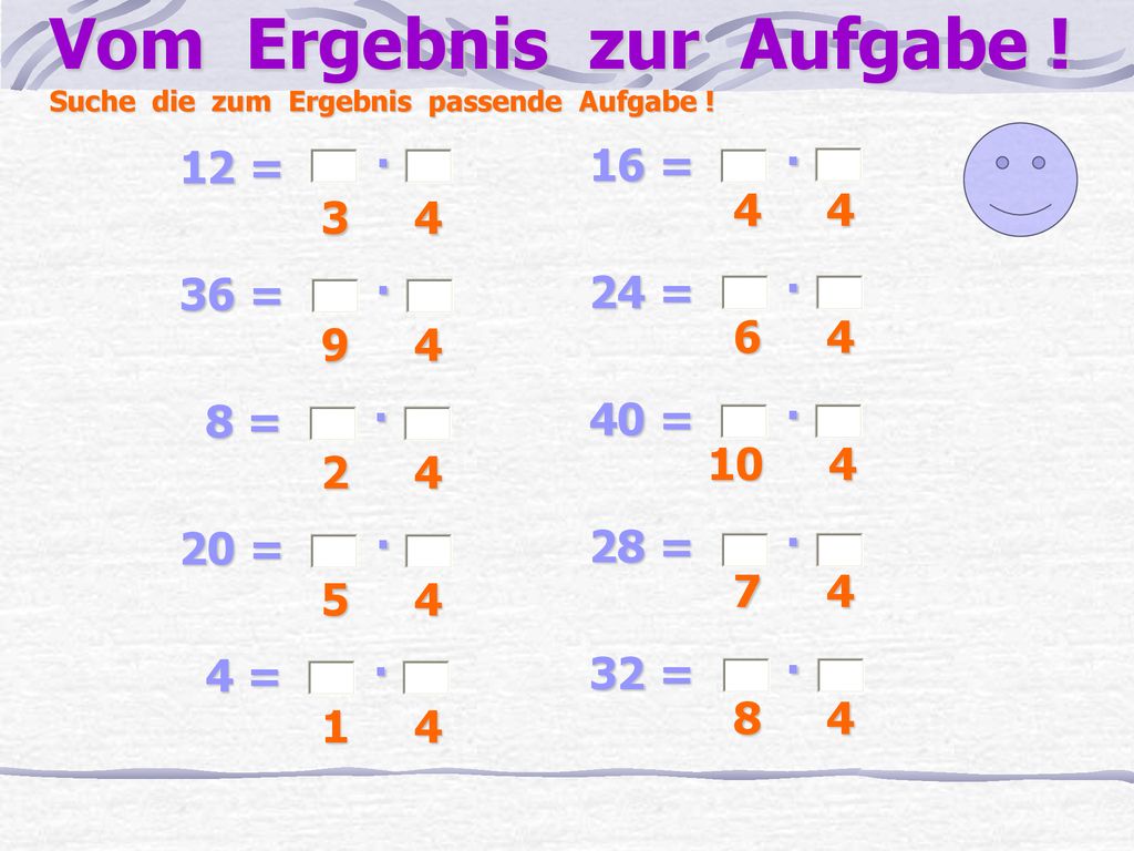 Vom Ergebnis zur Aufgabe ! Suche die zum Ergebnis passende Aufgabe !