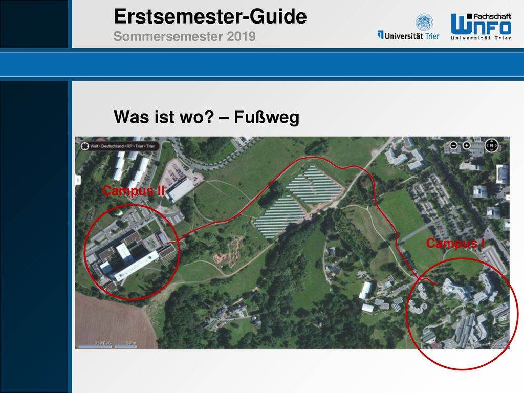 Was ist wo – Fußweg Campus II Campus I 12