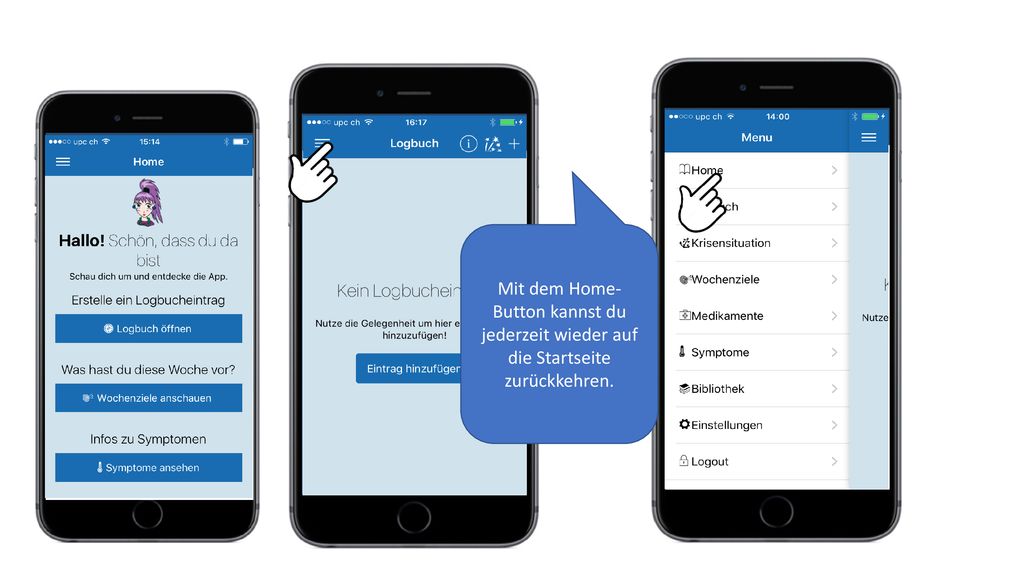 Mit dem Home-Button kannst du jederzeit wieder auf die Startseite zurückkehren.