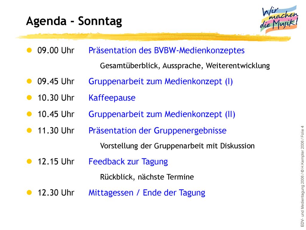 Agenda - Sonntag Uhr Uhr Uhr Uhr Uhr