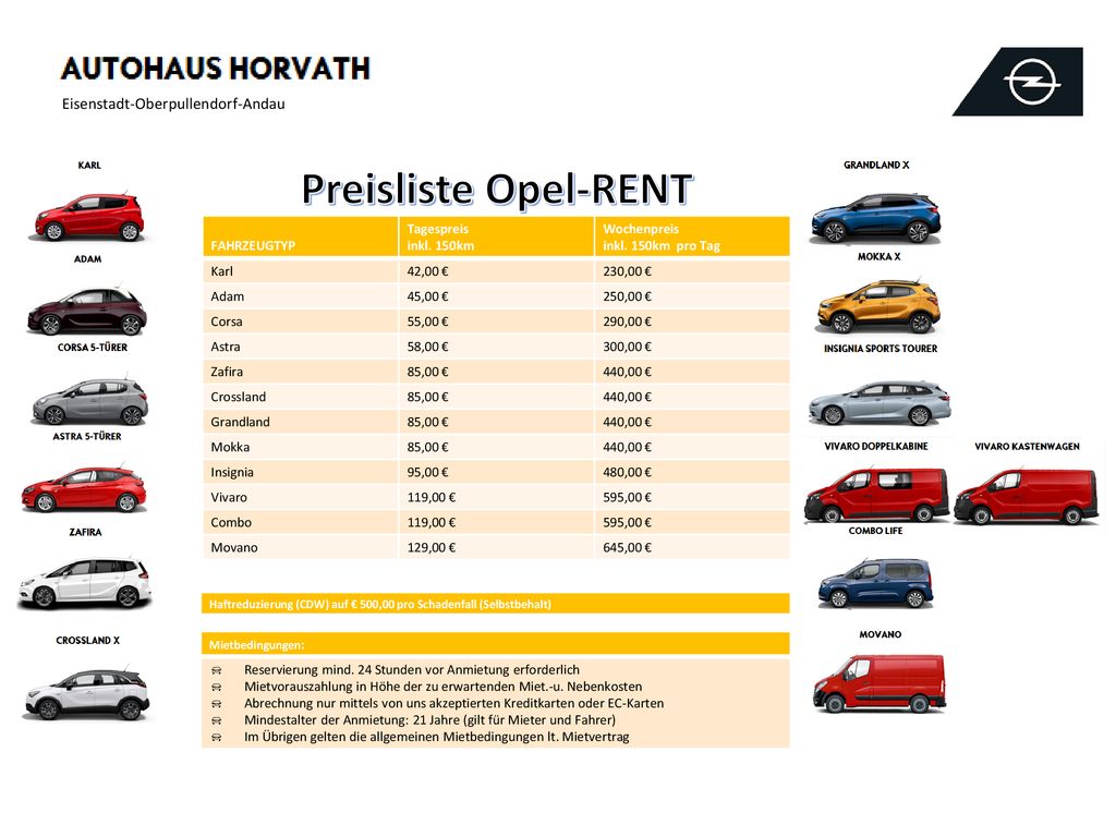 Preisliste Opel-RENT Eisenstadt-Oberpullendorf-Andau FAHRZEUGTYP