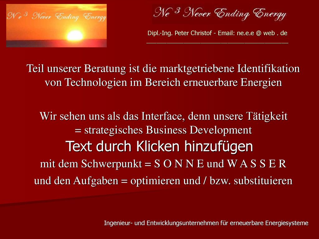mit dem Schwerpunkt = S O N N E und W A S S E R