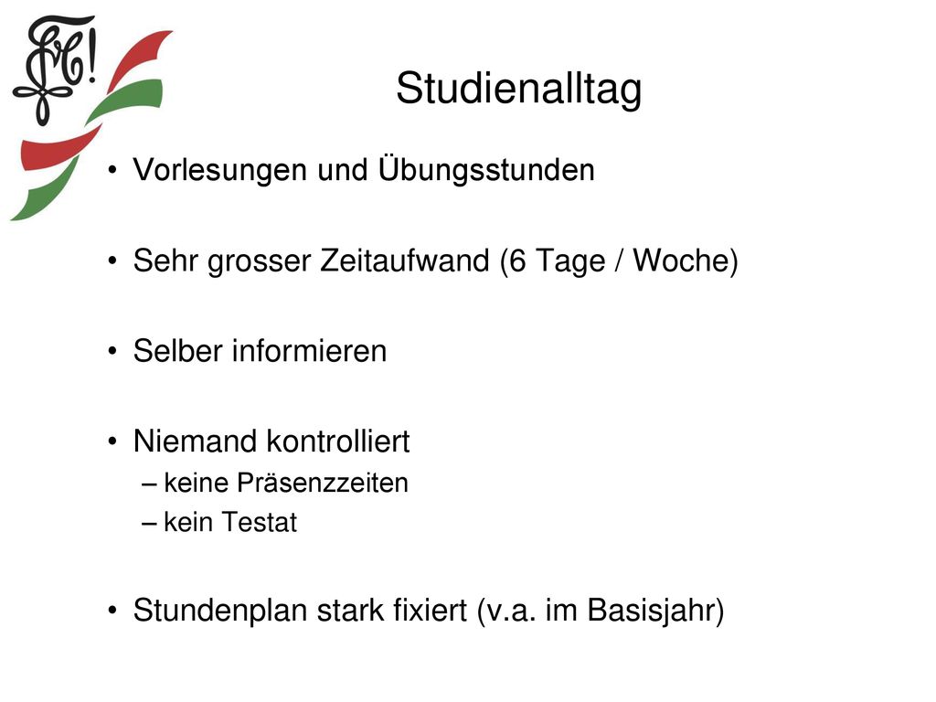 Studienalltag Vorlesungen und Übungsstunden