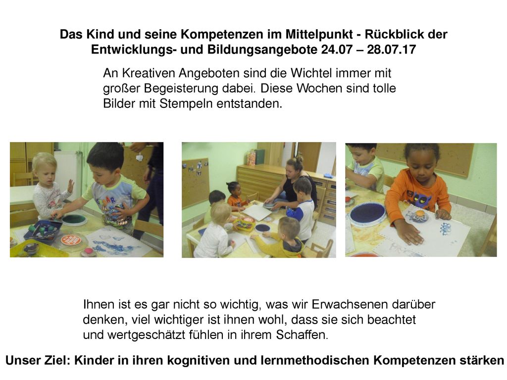 Das Kind und seine Kompetenzen im Mittelpunkt - Rückblick der Entwicklungs- und Bildungsangebote –