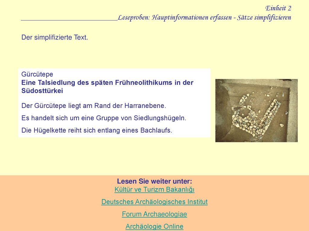 Einheit 2 _________________________Leseproben: Hauptinformationen erfassen - Sätze simplifizieren