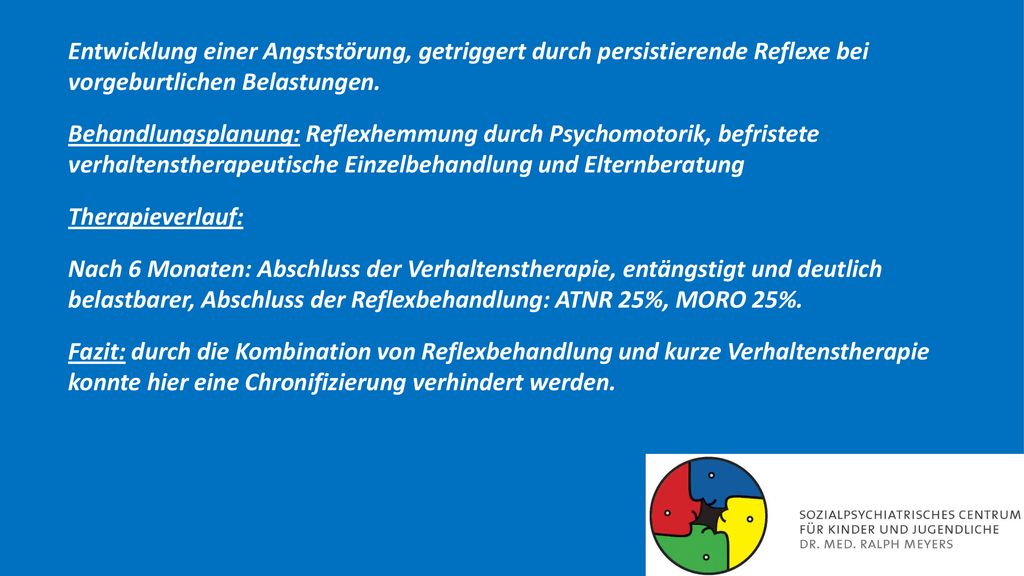 Entwicklung einer Angststörung, getriggert durch persistierende Reflexe bei vorgeburtlichen Belastungen.