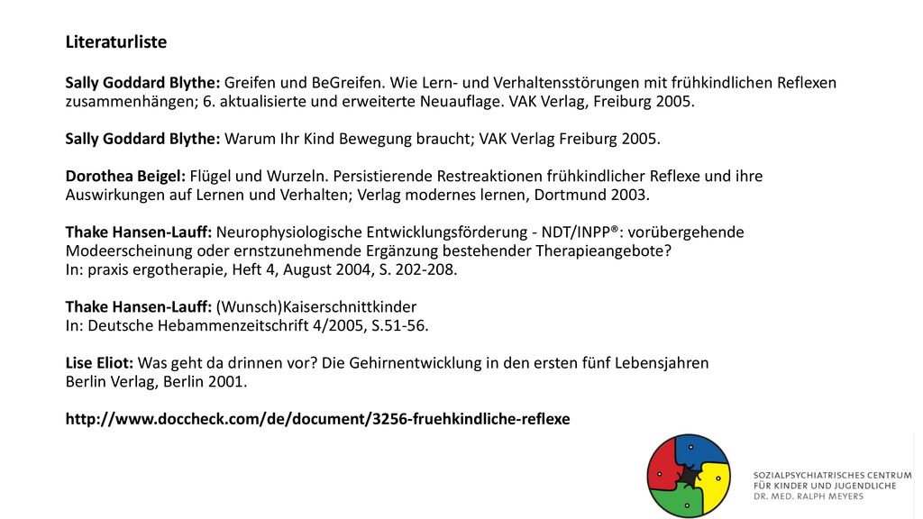 Literaturliste Sally Goddard Blythe: Greifen und BeGreifen