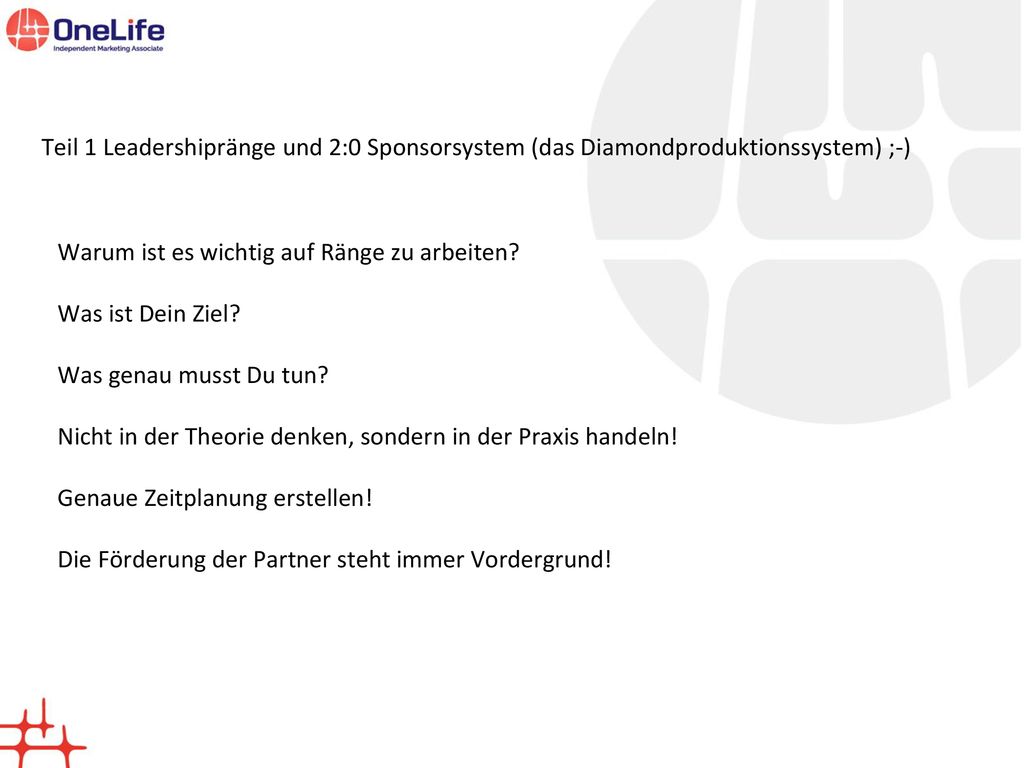 Teil 1 Leadershipränge und 2:0 Sponsorsystem (das Diamondproduktionssystem) ;-)