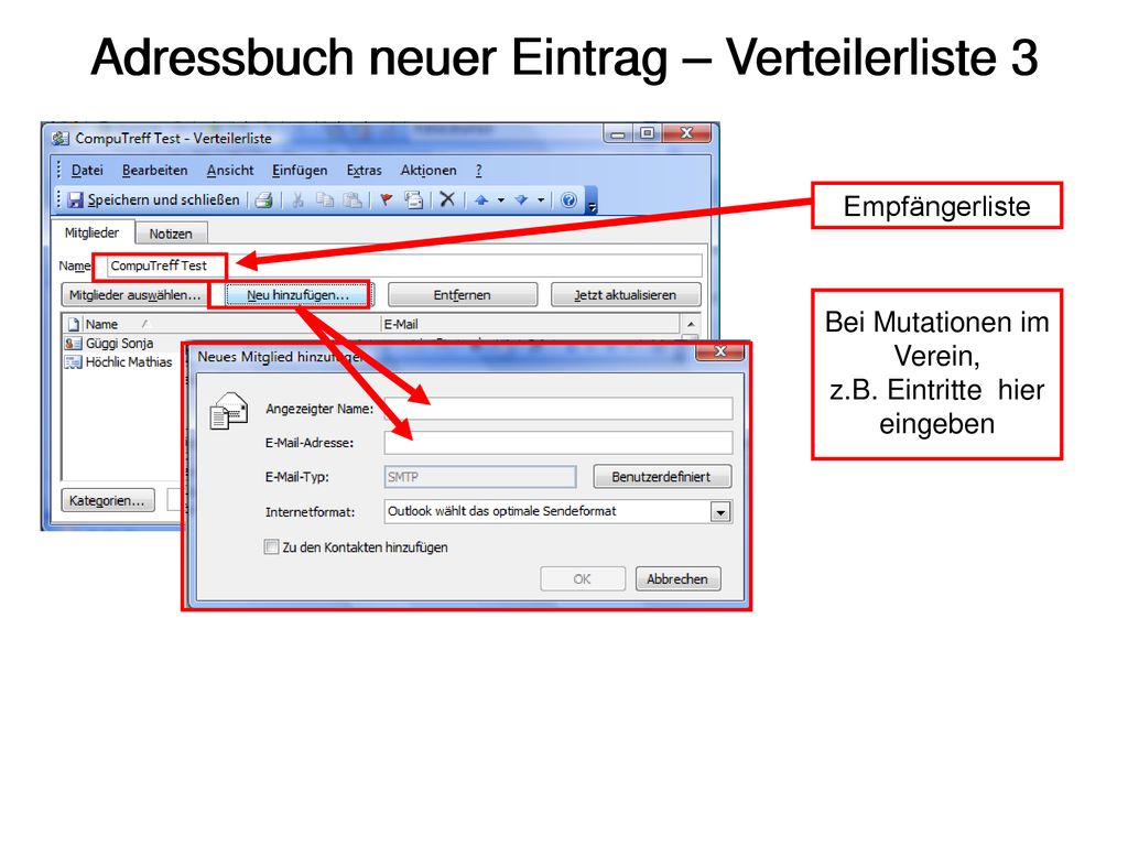 Adressbuch neuer Eintrag – Verteilerliste 3