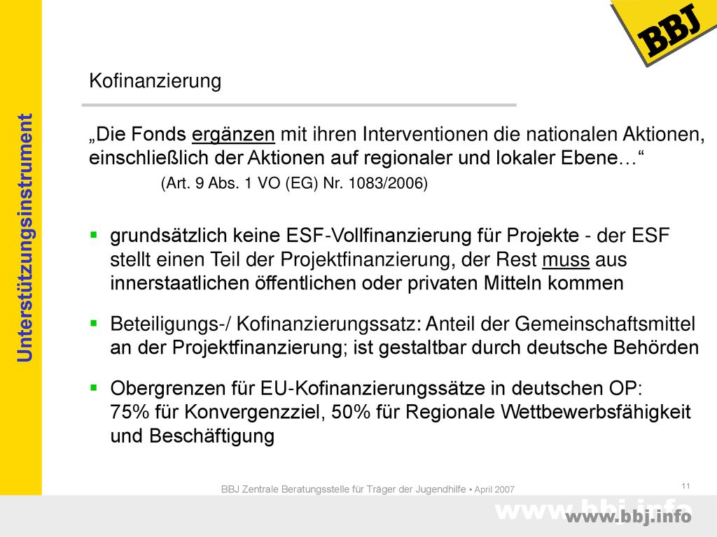BBJ Zentrale Beratungsstelle für Träger der Jugendhilfe • April 2007