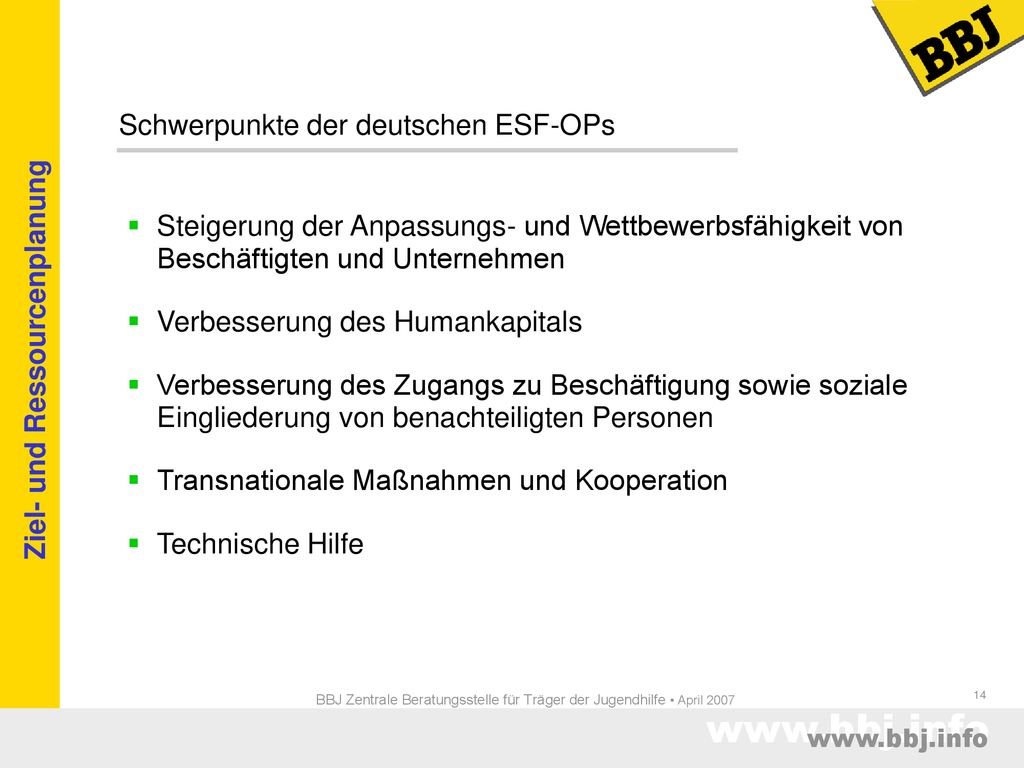 BBJ Zentrale Beratungsstelle für Träger der Jugendhilfe • April 2007