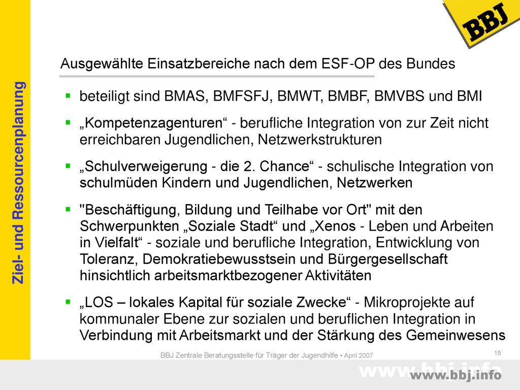 BBJ Zentrale Beratungsstelle für Träger der Jugendhilfe • April 2007