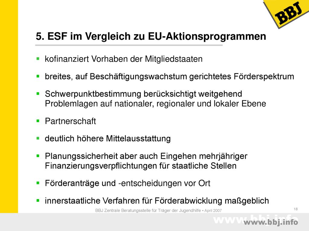 BBJ Zentrale Beratungsstelle für Träger der Jugendhilfe • April 2007
