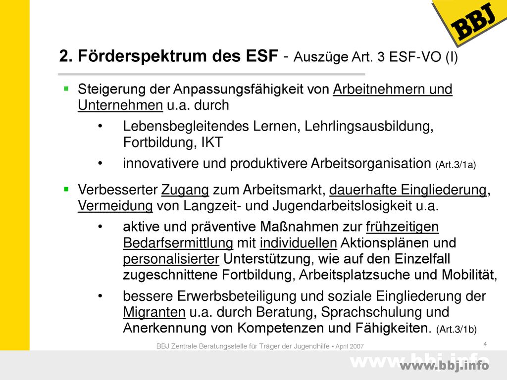 BBJ Zentrale Beratungsstelle für Träger der Jugendhilfe • April 2007