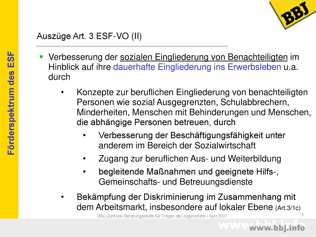 BBJ Zentrale Beratungsstelle für Träger der Jugendhilfe • April 2007