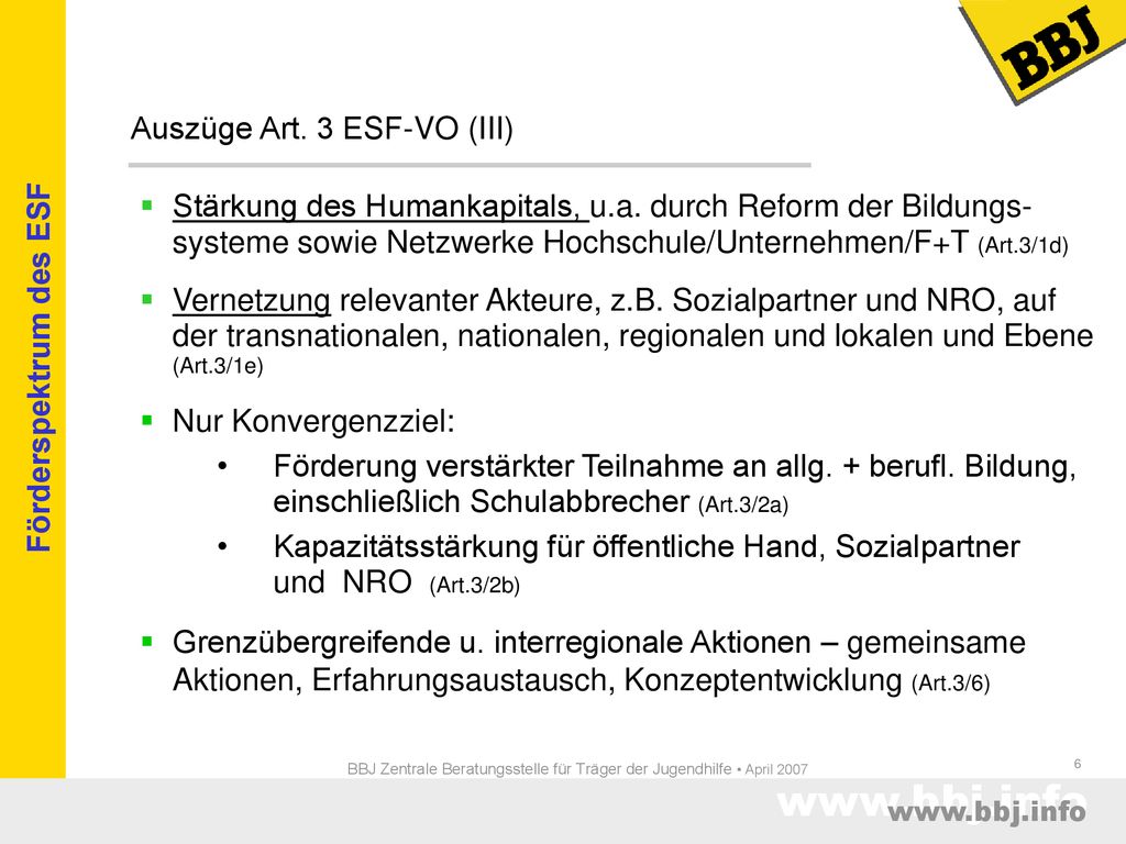 BBJ Zentrale Beratungsstelle für Träger der Jugendhilfe • April 2007