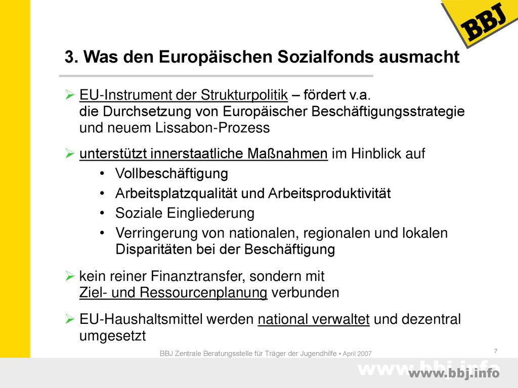 BBJ Zentrale Beratungsstelle für Träger der Jugendhilfe • April 2007