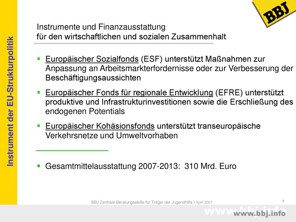 BBJ Zentrale Beratungsstelle für Träger der Jugendhilfe • April 2007
