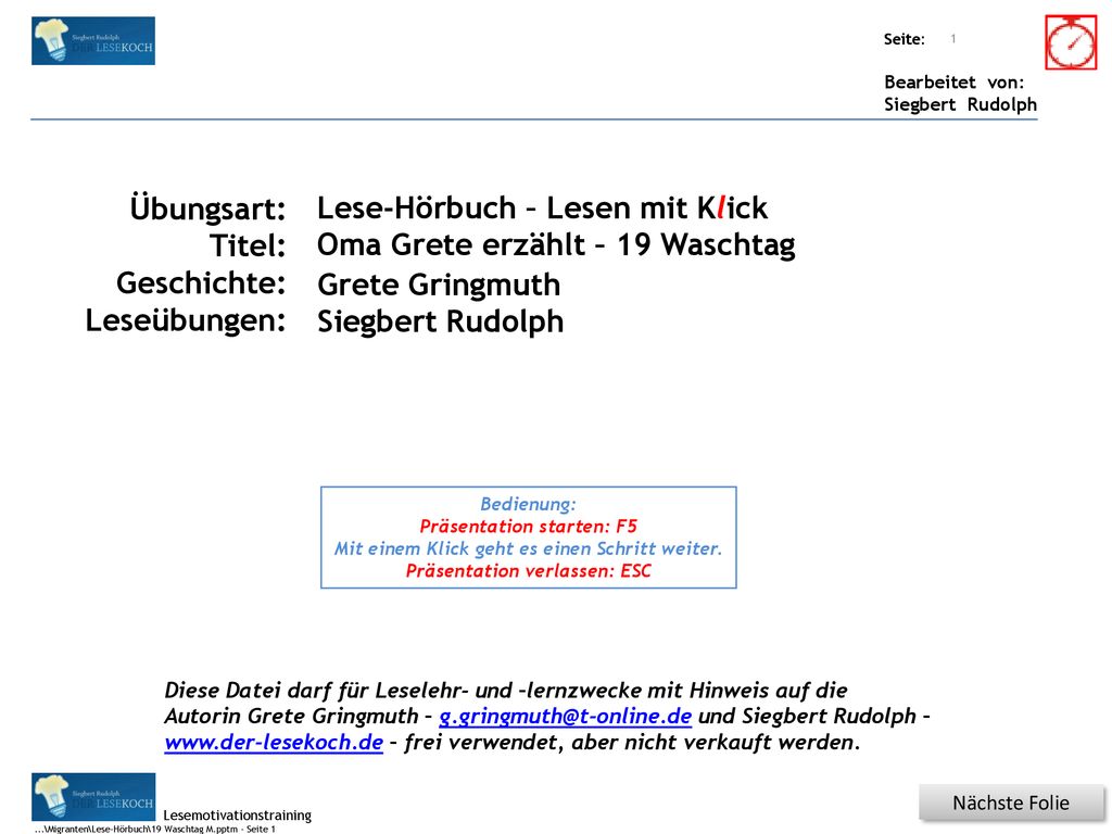 Lese-Hörbuch – Lesen mit Klick Oma Grete erzählt – 19 Waschtag