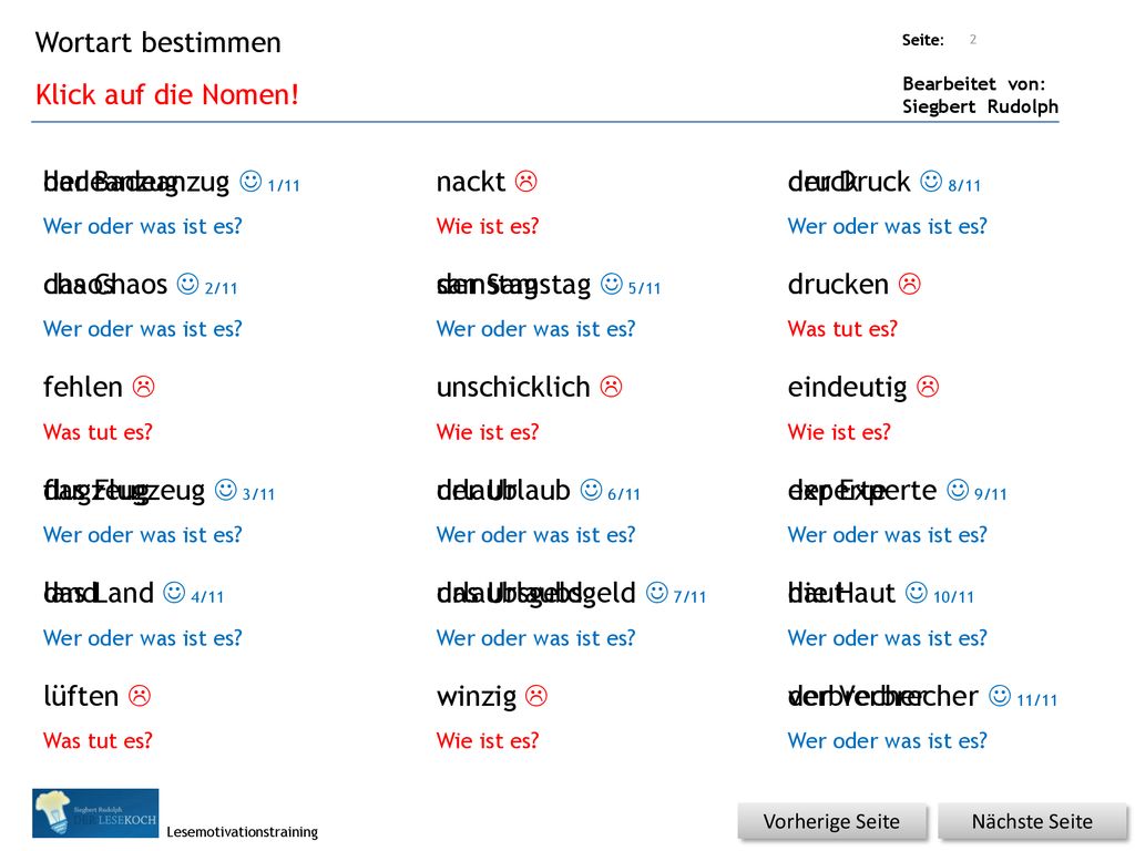 Wortart bestimmen Klick auf die Nomen! badeanzug der Badeanzug J 1/11