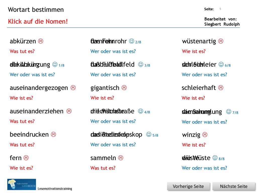 Wortart bestimmen Klick auf die Nomen! abkürzen L fernrohr