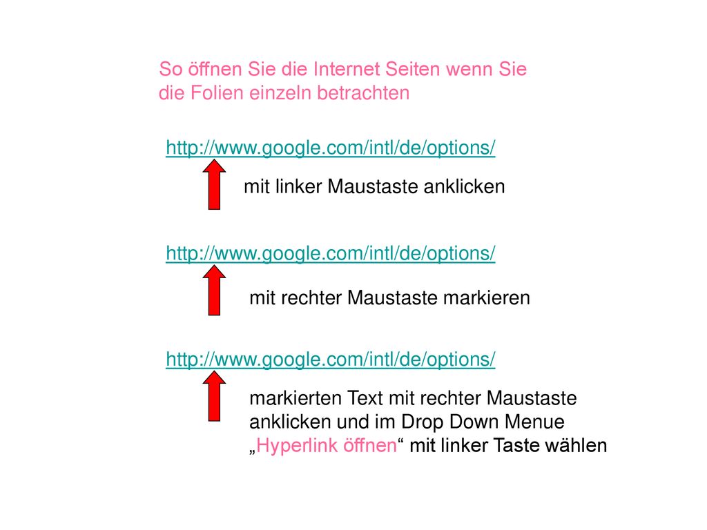 So öffnen Sie die Internet Seiten wenn Sie die Folien einzeln betrachten