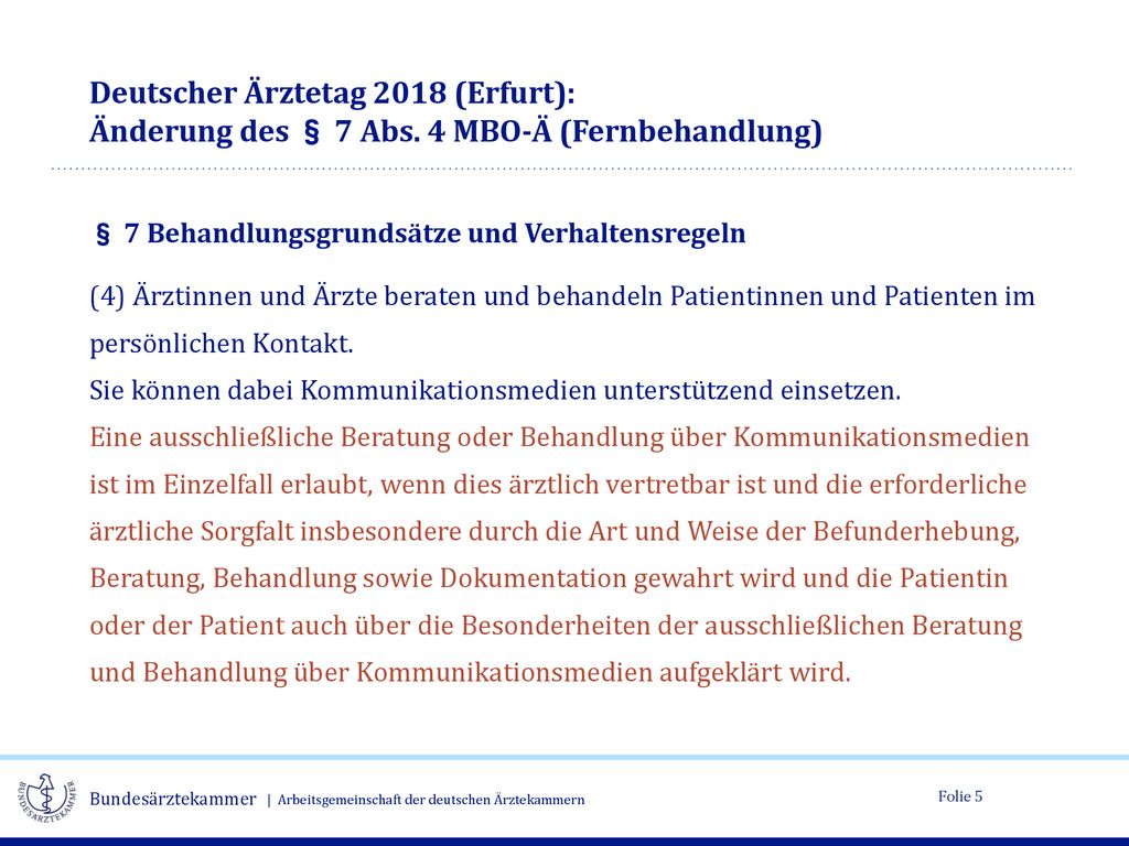 Deutscher Ärztetag 2018 (Erfurt): Änderung des § 7 Abs