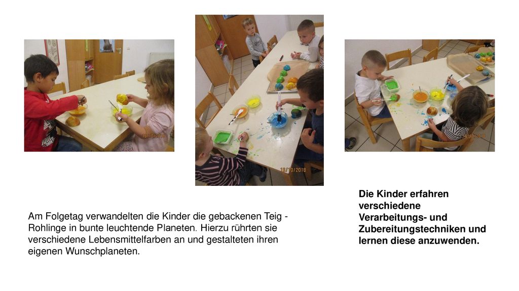 Die Kinder erfahren verschiedene Verarbeitungs- und Zubereitungstechniken und lernen diese anzuwenden.