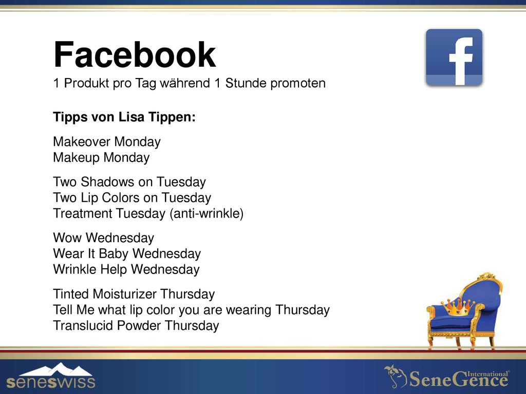 Facebook 1 Produkt pro Tag während 1 Stunde promoten