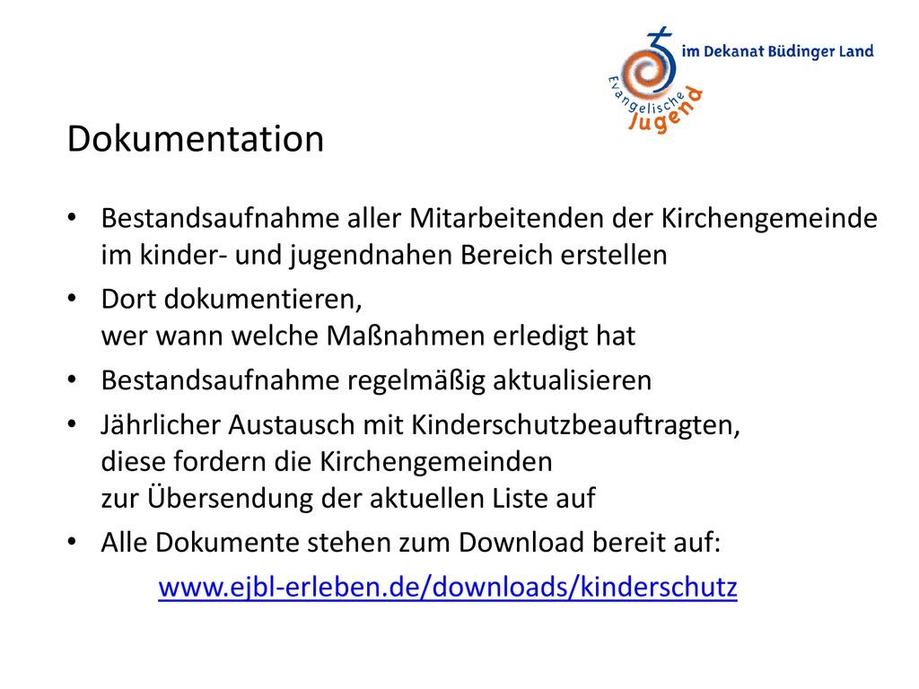 Dokumentation Bestandsaufnahme aller Mitarbeitenden der Kirchengemeinde im kinder- und jugendnahen Bereich erstellen.