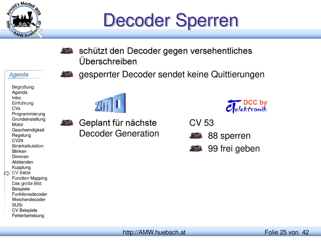 Decoder Sperren schützt den Decoder gegen versehentliches Überschreiben. gesperrter Decoder sendet keine Quittierungen.