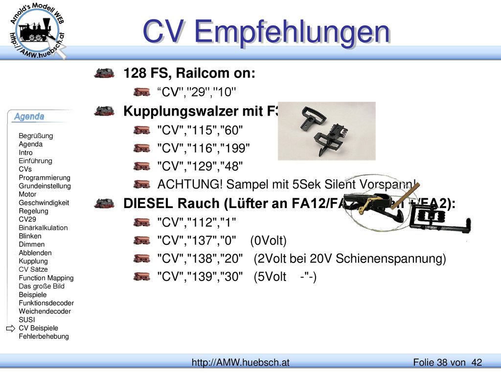 CV Empfehlungen 128 FS, Railcom on: Kupplungswalzer mit F3 an FA3: