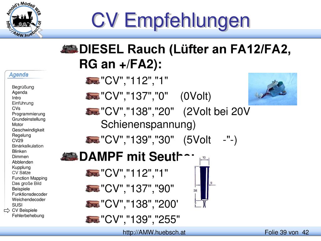CV Empfehlungen DIESEL Rauch (Lüfter an FA12/FA2, RG an +/FA2):