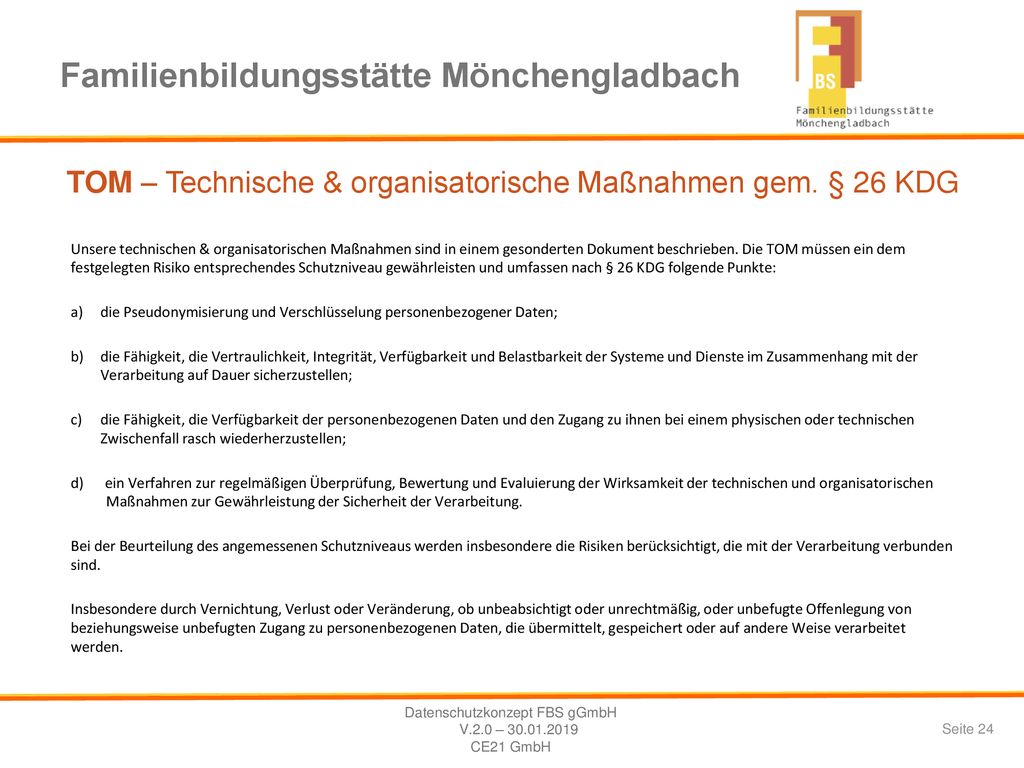TOM – Technische & organisatorische Maßnahmen gem. § 26 KDG