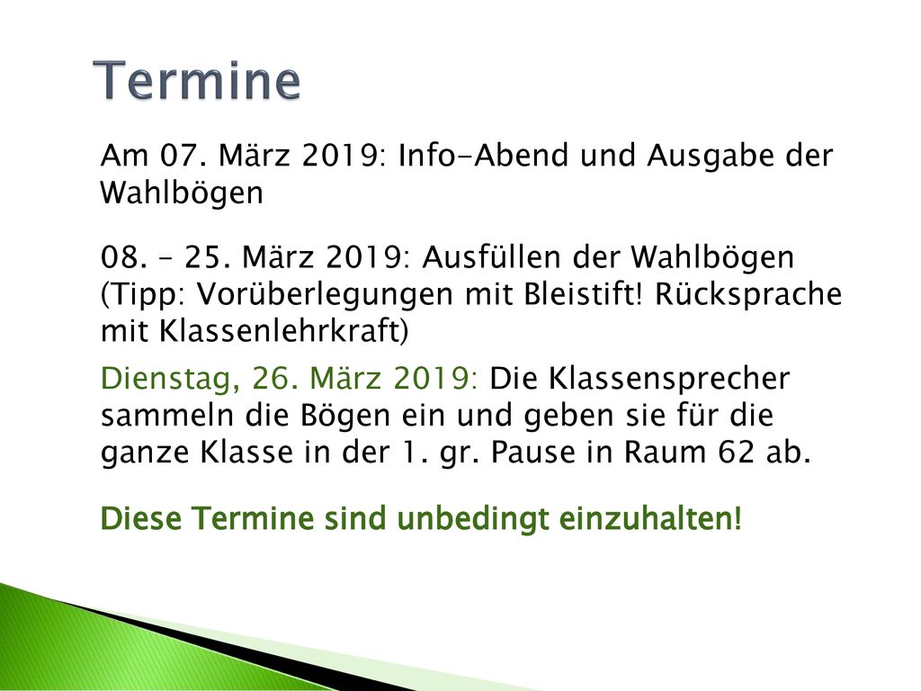 Termine Am 07. März 2019: Info-Abend und Ausgabe der Wahlbögen