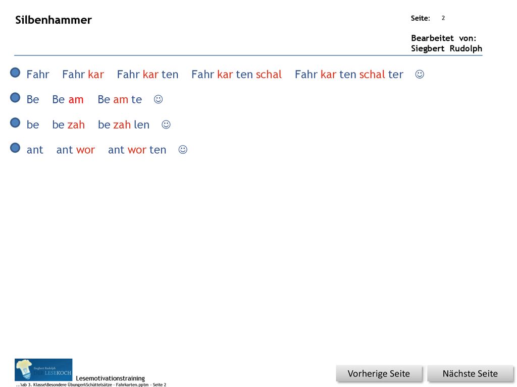 Silbenhammer Fahr Fahr kar Fahr kar ten Fahr kar ten schal Fahr kar
