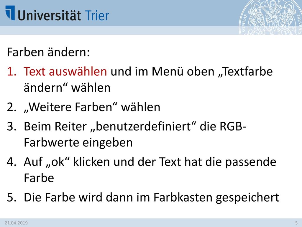 Text auswählen und im Menü oben „Textfarbe ändern wählen