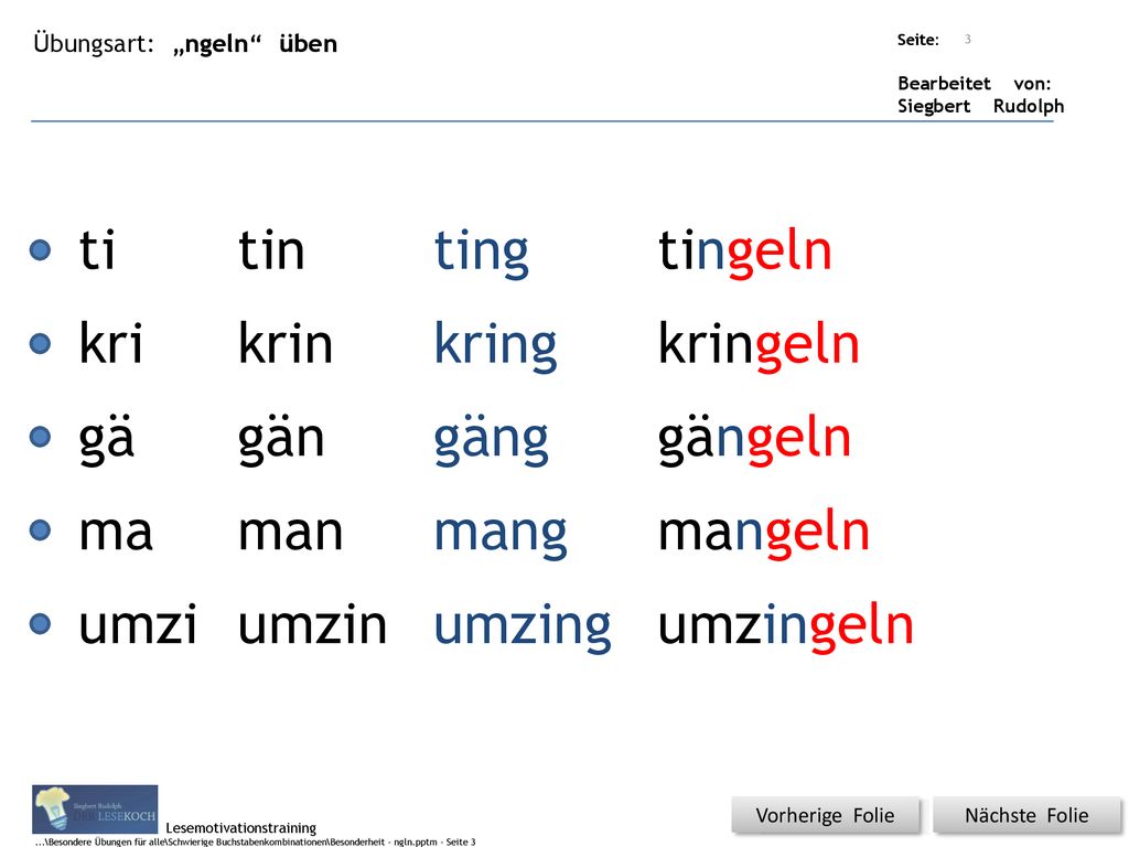 ti tin ting tingeln kri krin kring kringeln gä gän gäng gängeln ma man