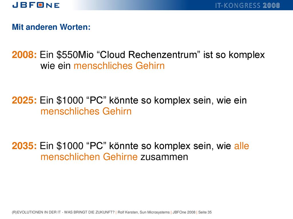 Mit anderen Worten: 2008: Ein $550Mio Cloud Rechenzentrum ist so komplex wie ein menschliches Gehirn.