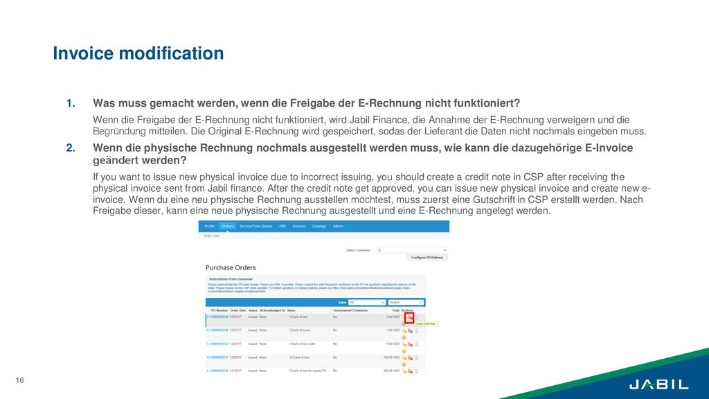 Invoice modification Was muss gemacht werden, wenn die Freigabe der E-Rechnung nicht funktioniert