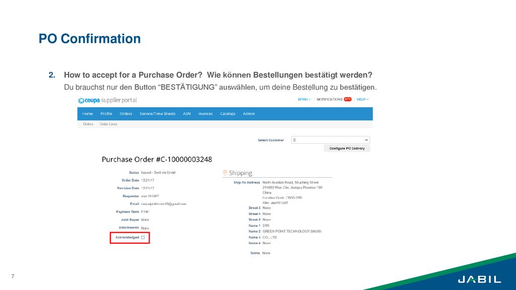 PO Confirmation 2. How to accept for a Purchase Order Wie können Bestellungen bestätigt werden