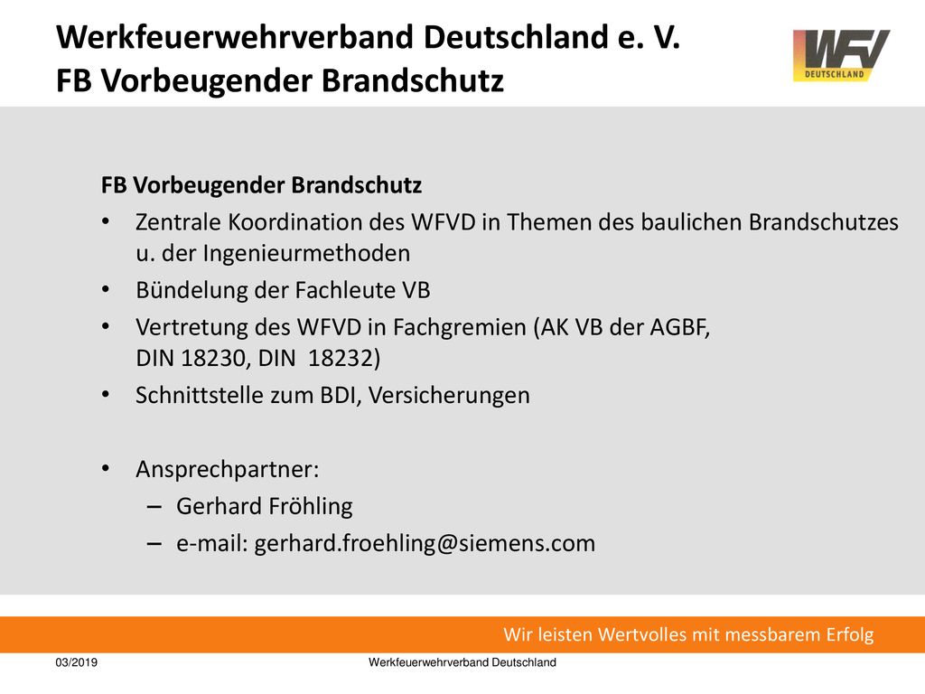 Werkfeuerwehrverband Deutschland e. V. FB Vorbeugender Brandschutz