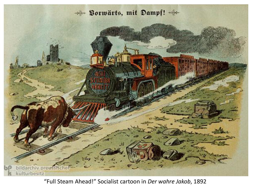 Full Steam Ahead! Socialist cartoon in Der wahre Jakob, 1892