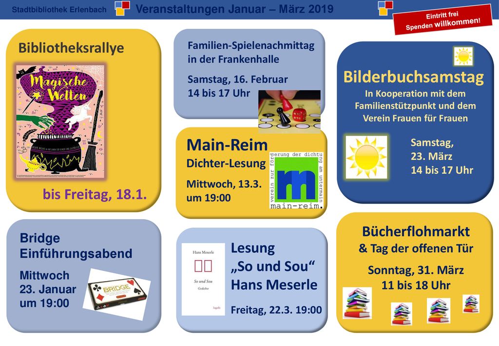 Bilderbuchsamstag Main-Reim Bibliotheksrallye bis Freitag, 18.1.