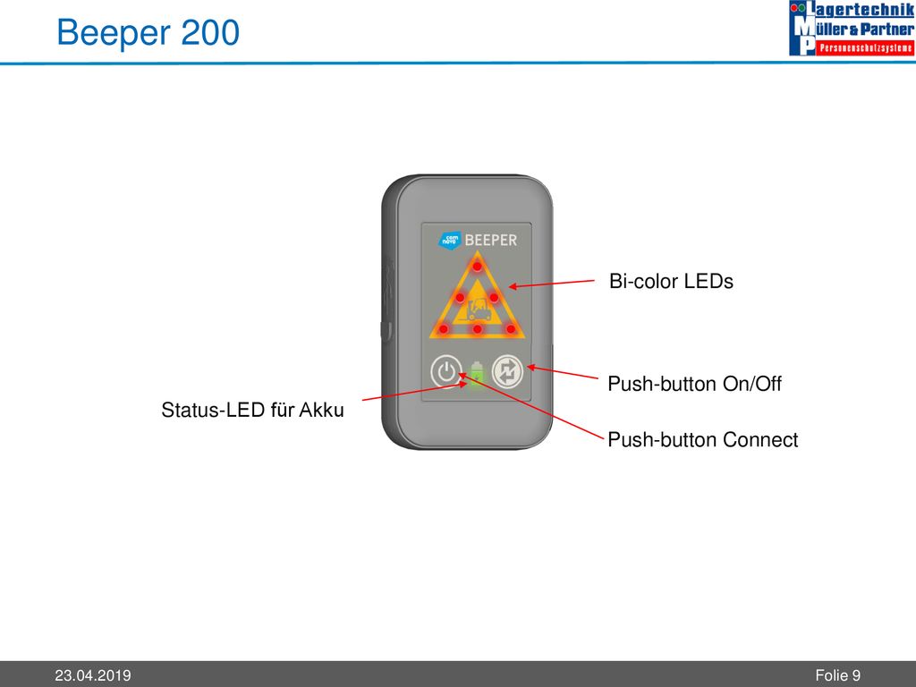 Beeper 200 Bi-color LEDs Push-button On/Off Status-LED für Akku