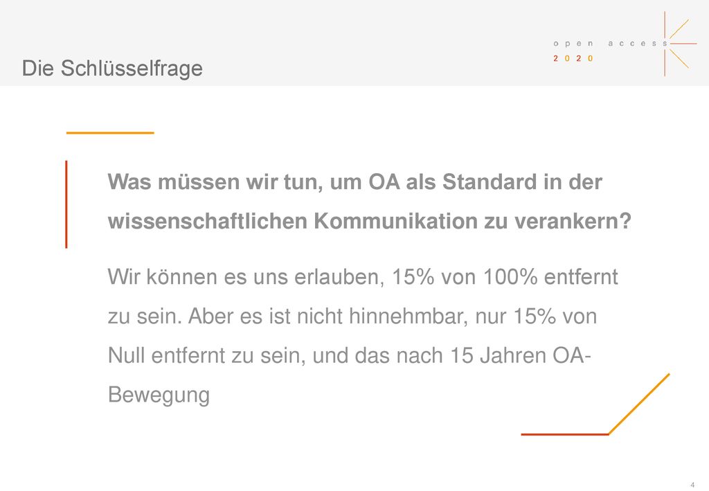 Die Schlüsselfrage Was müssen wir tun, um OA als Standard in der wissenschaftlichen Kommunikation zu verankern