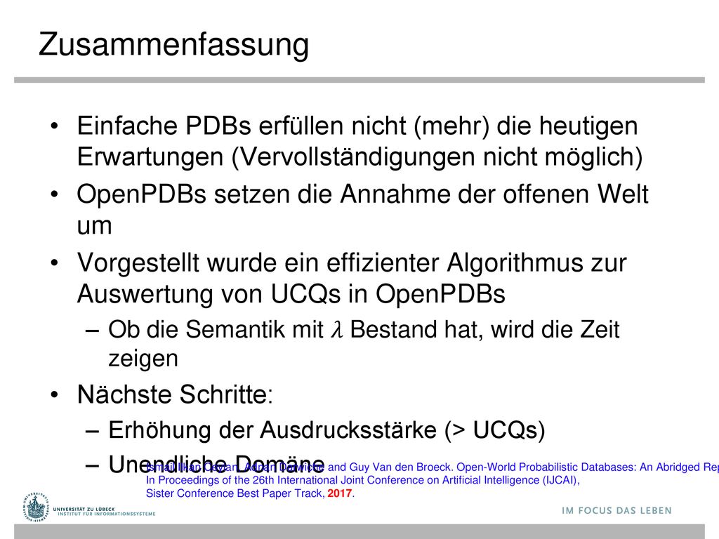 Zusammenfassung Einfache PDBs erfüllen nicht (mehr) die heutigen Erwartungen (Vervollständigungen nicht möglich)