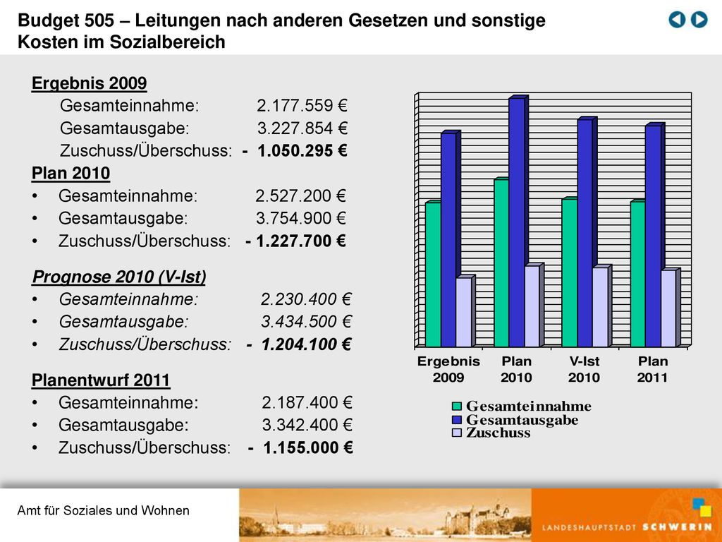Budget 505 – Leitungen nach anderen Gesetzen und sonstige Kosten im Sozialbereich